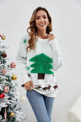 Weihnachtspullover Damen Kleidung Weihnachtsbaum Schneeflocke Jacquard Rundhals Pullover Pullover